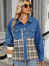 Load image into Gallery viewer, Plaid Button Up Long Sleeve Denim Jacket