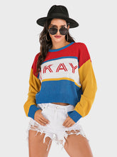 Load image into Gallery viewer, Perfee OKAY Contrast Dropped Shoulder Long Sleeve Sweater