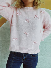 Load image into Gallery viewer, Bow Trim Round Neck Long Sleeve Sweater