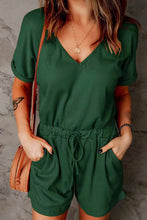 Load image into Gallery viewer, Full Size Drawstring V-Neck Short Sleeve Romper