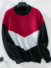 Load image into Gallery viewer, Contrast Round Neck Long Sleeve Sweater