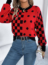 Load image into Gallery viewer, Plaid Round Neck Long Sleeve Sweater