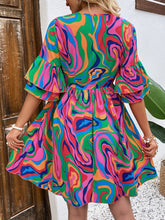 Load image into Gallery viewer, Ruffled Printed V-Neck Half Sleeve Mini Dress