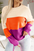 Load image into Gallery viewer, Color Block Drop Shoulder Round Neck Sweater