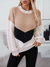 Load image into Gallery viewer, Contrast Round Neck Long Sleeve Sweater