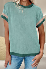 Load image into Gallery viewer, Color Block Round Neck Cap Sleeve T-Shirt
