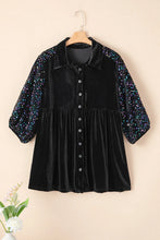 Load image into Gallery viewer, Sequin Collared Neck Three-Quarter Sleeve Oversize Shirt