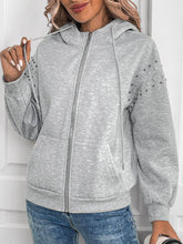 Load image into Gallery viewer, Perfee Rhinestone Zip Up Long Sleeve Hoodie