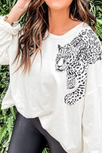 Load image into Gallery viewer, Leopard Round Neck Long Sleeve T-Shirt