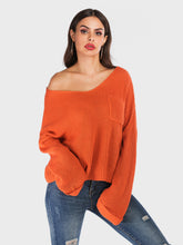 Load image into Gallery viewer, Perfee V-Neck Dropped Shoulder Long Sleeve Sweater