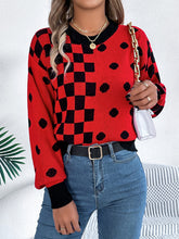 Load image into Gallery viewer, Plaid Round Neck Long Sleeve Sweater