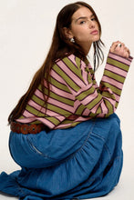 Load image into Gallery viewer, Striped Notched Long Sleeve T-Shirt