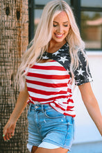 Load image into Gallery viewer, Cutout Striped Round Neck Short Sleeve T-Shirt
