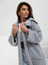 Load image into Gallery viewer, Pocketed Collared Neck Dropped Shoulder Cardigan