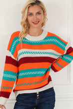 Load image into Gallery viewer, Contrast Striped Round Neck Long Sleeve Sweater
