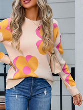 Load image into Gallery viewer, Flower Round Neck Long Sleeve Sweater