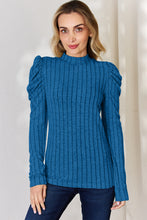 Load image into Gallery viewer, Basic Bae Full Size Ribbed Mock Neck Puff Sleeve T-Shirt