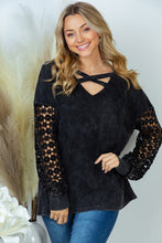 Load image into Gallery viewer, Thermal V-Neck Lace Long Sleeve Top in Black