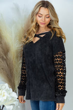 Load image into Gallery viewer, Thermal V-Neck Lace Long Sleeve Top in Black