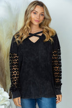 Load image into Gallery viewer, Thermal V-Neck Lace Long Sleeve Top in Black