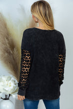 Load image into Gallery viewer, Thermal V-Neck Lace Long Sleeve Top in Black