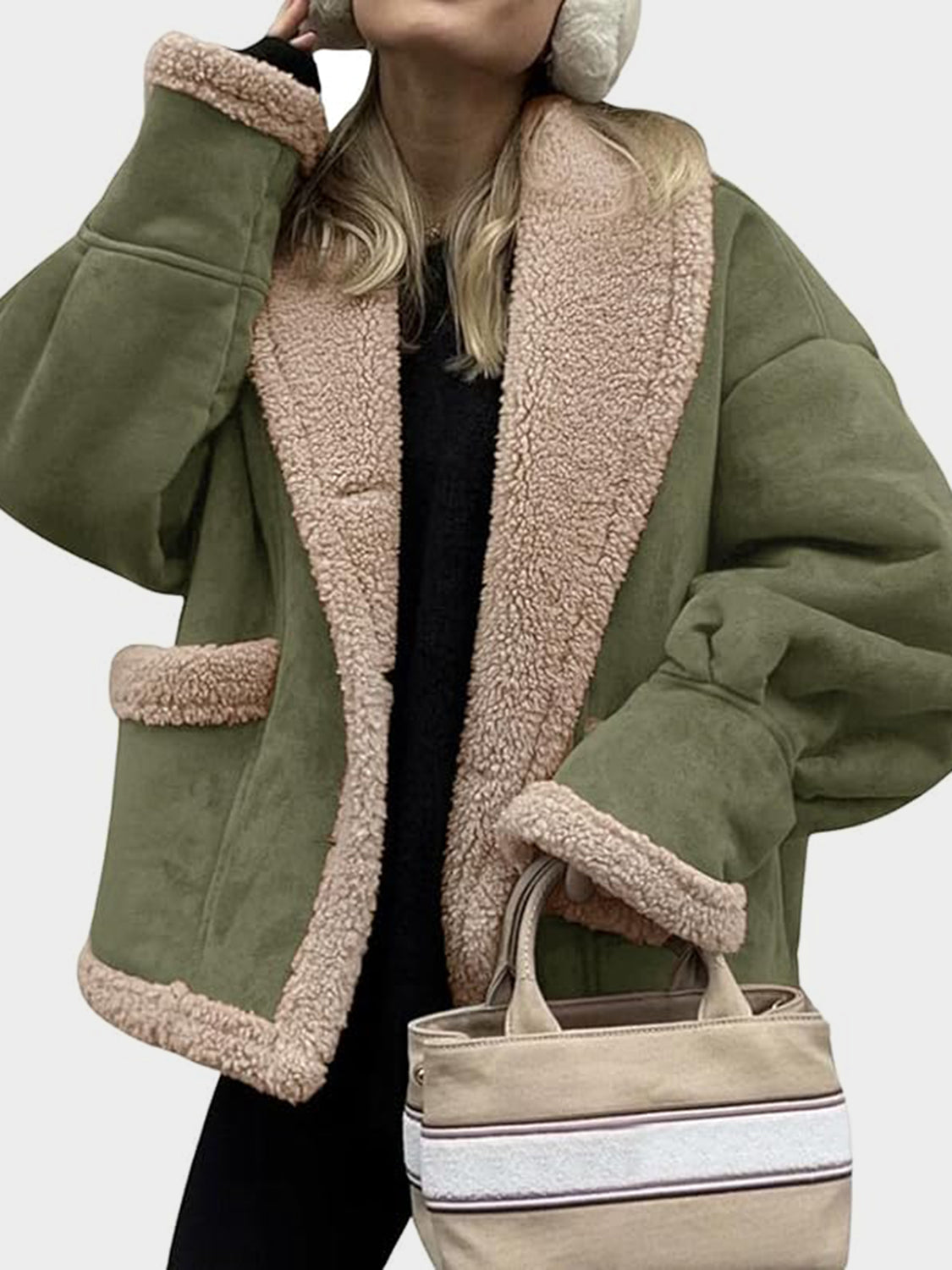 Load image into Gallery viewer, Fuzzy Collared Neck Long Sleeve Jacket