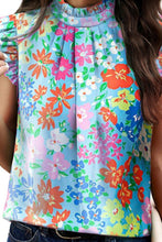Load image into Gallery viewer, Ruffled Printed Mock Neck Cap Sleeve Blouse