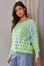 Load image into Gallery viewer, Davi &amp; Dani Two-Tone Ribbed Hem Openwork Knit Top