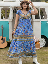 Load image into Gallery viewer, Plus Size Smocked Printed Cap Sleeve Dress