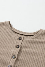 Load image into Gallery viewer, Quarter Button Round Neck Dropped Shoulder Knit Top