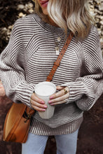 Load image into Gallery viewer, Textured Striped Round Neck Long Sleeve Top