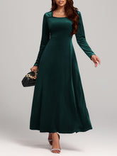 Load image into Gallery viewer, Square Neck Long Sleeve Velvet Dress