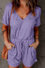 Load image into Gallery viewer, Full Size Drawstring V-Neck Short Sleeve Romper