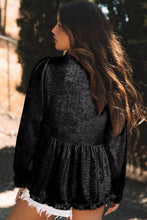Load image into Gallery viewer, Frill Peplum V-Neck Long Sleeve Blouse