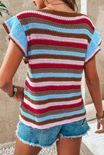 Load image into Gallery viewer, Ruffled Striped V-Neck Cap Sleeve Knit Top