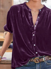 Load image into Gallery viewer, Ruched Round Neck Short Sleeve Shirt
