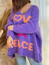 Load image into Gallery viewer, Peace Graphic V-Neck Long Sleeve Sweater