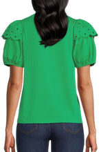 Load image into Gallery viewer, Eyelet Round Neck Short Sleeve Blouse