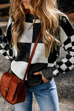 Load image into Gallery viewer, Checkered Round Neck Drop Shoulder Sweater