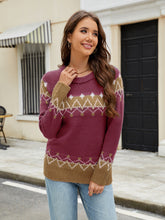 Load image into Gallery viewer, Contrast Round Neck Long Sleeve Sweater