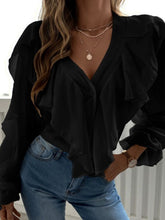 Load image into Gallery viewer, Full Size Ruffled V-Neck Button Down Flounce Sleeve Blouse
