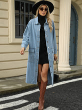 Load image into Gallery viewer, Pocketed Button Down Collared Neck Denim Jacket