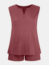Load image into Gallery viewer, Full Size Waffle-Knit Notched Top and Shorts Set