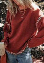 Load image into Gallery viewer, Striped Detail Round Neck Dropped Shoulder Sweater