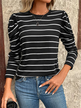 Load image into Gallery viewer, Full Size Striped Round Neck Puff Sleeve T-Shirt