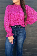 Load image into Gallery viewer, Ruched Leopard Mock Neck Long Sleeve Blouse