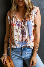 Load image into Gallery viewer, Printed Tie Neck Cap Sleeve Blouse
