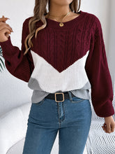Load image into Gallery viewer, Cable-Knit Color Block Round Neck Sweater