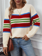 Load image into Gallery viewer, Contrast Stripes Round Neck Long Sleeve Sweater