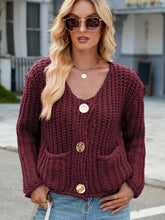Load image into Gallery viewer, Round Neck Button Up Cardigan with Pockets